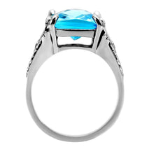 Load image into Gallery viewer, TK021 - High polished (no plating) Stainless Steel Ring with Synthetic Synthetic Glass in Sea Blue