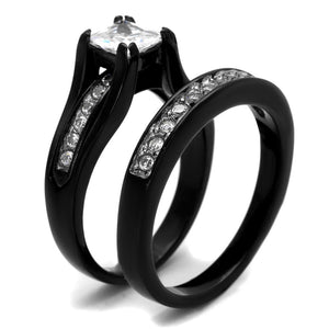 TK0W383J - Two-Tone IP Black Stainless Steel Ring with AAA Grade CZ  in Clear