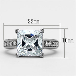 TK1081 - High polished (no plating) Stainless Steel Ring with AAA Grade CZ  in Clear