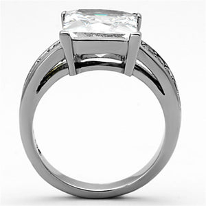 TK1081 - High polished (no plating) Stainless Steel Ring with AAA Grade CZ  in Clear