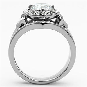 TK1087 - High polished (no plating) Stainless Steel Ring with AAA Grade CZ  in Clear