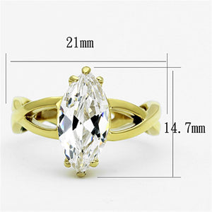 TK1106 - IP Gold(Ion Plating) Stainless Steel Ring with AAA Grade CZ  in Clear