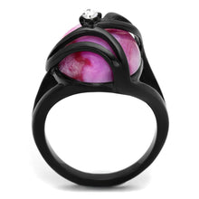Load image into Gallery viewer, TK1144J - IP Black(Ion Plating) Stainless Steel Ring with Synthetic Cat Eye in Fuchsia