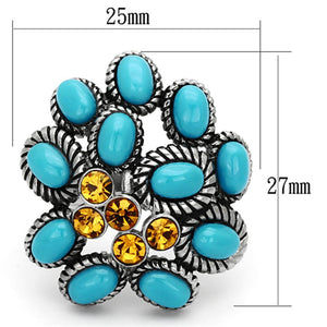TK1150 - High polished (no plating) Stainless Steel Ring with Synthetic Synthetic Stone in Turquoise