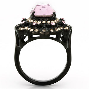 TK1154 - IP Black(Ion Plating) Stainless Steel Ring with Top Grade Crystal  in Light Rose