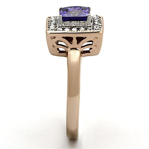 TK1162 - Two-Tone IP Rose Gold Stainless Steel Ring with AAA Grade CZ  in Tanzanite