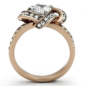 TK1166 - Two-Tone IP Rose Gold Stainless Steel Ring with AAA Grade CZ  in Clear
