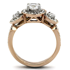 TK1167 Two-Tone IP Rose Gold Stainless Steel Ring with AAA Grade CZ in Clear