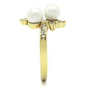 TK116G - IP Gold(Ion Plating) Stainless Steel Ring with Synthetic Pearl in White