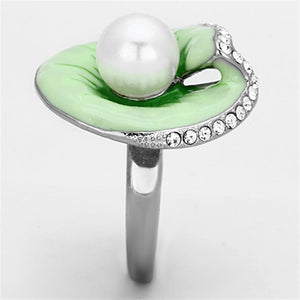 TK1171 - High polished (no plating) Stainless Steel Ring with Synthetic Pearl in White