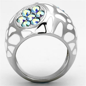 TK1172 - High polished (no plating) Stainless Steel Ring with Top Grade Crystal  in Aquamarine AB