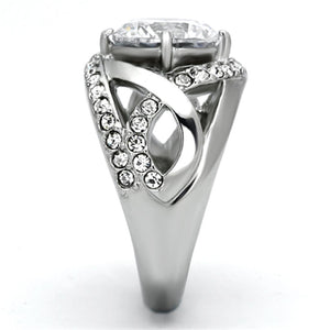 TK1176 - High polished (no plating) Stainless Steel Ring with AAA Grade CZ  in Clear