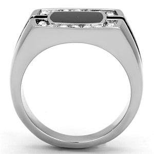 TK1183 - High polished (no plating) Stainless Steel Ring with Top Grade Crystal  in Clear
