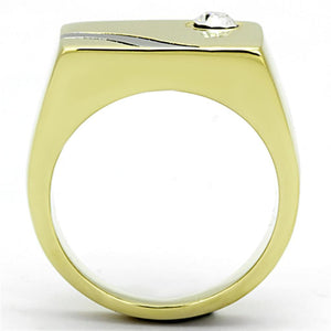 TK1186 - Two-Tone IP Gold (Ion Plating) Stainless Steel Ring with Top Grade Crystal  in Clear