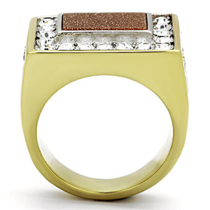 TK1194 - Two-Tone IP Gold (Ion Plating) Stainless Steel Ring with Synthetic Twinkling in Topaz