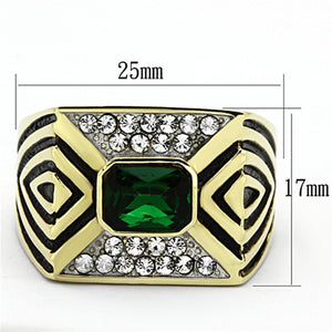 TK1195 - Two-Tone IP Gold (Ion Plating) Stainless Steel Ring with Synthetic Synthetic Glass in Emerald