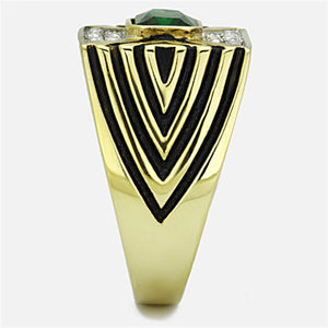 TK1195 - Two-Tone IP Gold (Ion Plating) Stainless Steel Ring with Synthetic Synthetic Glass in Emerald