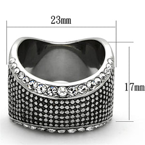 TK1198 - High polished (no plating) Stainless Steel Ring with Top Grade Crystal  in Clear