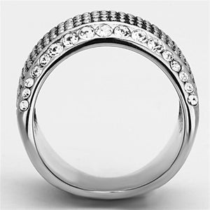 TK1198 - High polished (no plating) Stainless Steel Ring with Top Grade Crystal  in Clear