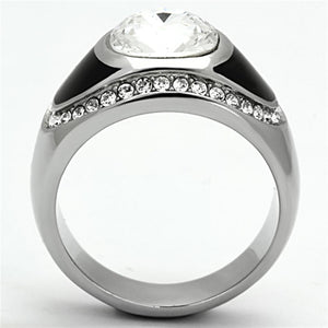 TK1199 - High polished (no plating) Stainless Steel Ring with Top Grade Crystal  in Clear