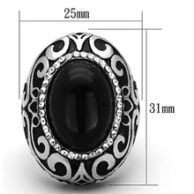 Load image into Gallery viewer, TK1211 - High polished (no plating) Stainless Steel Ring with Synthetic Cat Eye in Jet