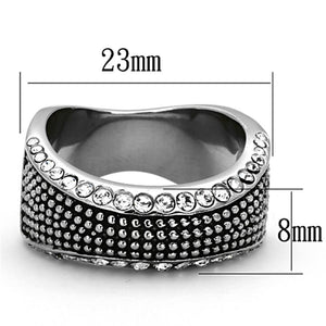 TK1216 - High polished (no plating) Stainless Steel Ring with Top Grade Crystal  in Clear
