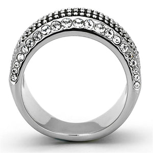 TK1216 - High polished (no plating) Stainless Steel Ring with Top Grade Crystal  in Clear