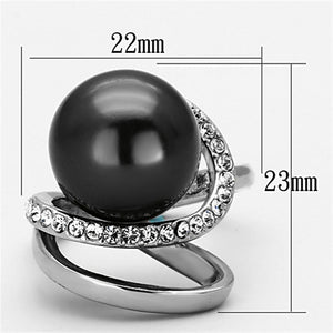 TK1218 - High polished (no plating) Stainless Steel Ring with Synthetic Pearl in Gray