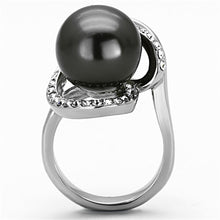 Load image into Gallery viewer, TK1218 - High polished (no plating) Stainless Steel Ring with Synthetic Pearl in Gray
