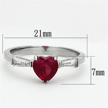 Load image into Gallery viewer, TK1221 - High polished (no plating) Stainless Steel Ring with AAA Grade CZ  in Ruby