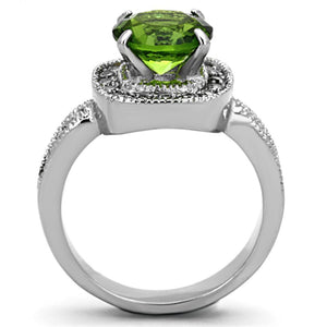 TK1227 - High polished (no plating) Stainless Steel Ring with Synthetic Synthetic Glass in Peridot
