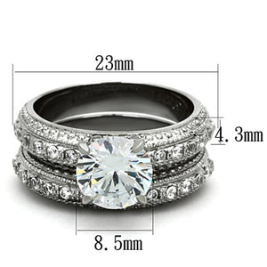TK1228 - High polished (no plating) Stainless Steel Ring with AAA Grade CZ  in Clear