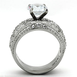 TK1228 - High polished (no plating) Stainless Steel Ring with AAA Grade CZ  in Clear
