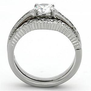 TK1231 - High polished (no plating) Stainless Steel Ring with AAA Grade CZ  in Clear