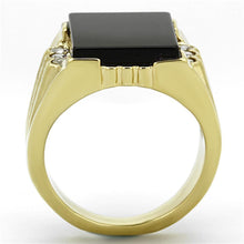 Load image into Gallery viewer, TK1236 - IP Gold(Ion Plating) Stainless Steel Ring with Synthetic Onyx in Jet