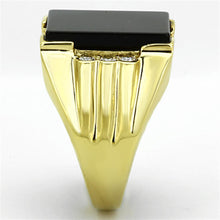 Load image into Gallery viewer, TK1236 - IP Gold(Ion Plating) Stainless Steel Ring with Synthetic Onyx in Jet