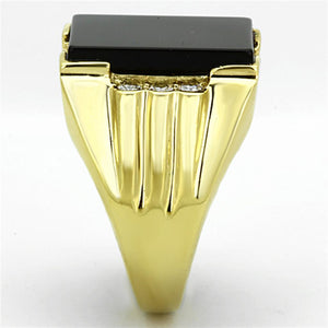 TK1236 - IP Gold(Ion Plating) Stainless Steel Ring with Synthetic Onyx in Jet