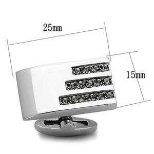 TK1241 - High polished (no plating) Stainless Steel Cufflink with Top Grade Crystal  in Black Diamond