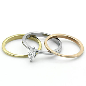 TK1276 - Three Tone (IP Gold & IP Rose Gold & High Polished) Stainless Steel Ring with AAA Grade CZ  in Clear