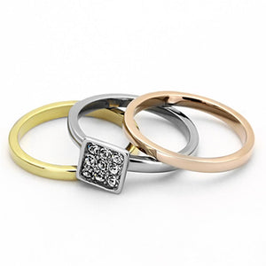 TK1277 - Three Tone (IP Gold & IP Rose Gold & High Polished) Stainless Steel Ring with Top Grade Crystal  in Clear