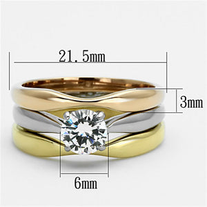 TK1278 - Three Tone (IP Gold & IP Rose Gold & High Polished) Stainless Steel Ring with AAA Grade CZ  in Clear