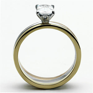 TK1279 - Three Tone (IP Gold & IP Rose Gold & High Polished) Stainless Steel Ring with AAA Grade CZ  in Clear