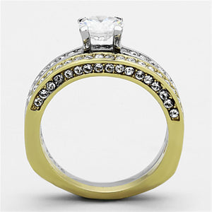TK1284 - Two-Tone IP Gold (Ion Plating) Stainless Steel Ring with AAA Grade CZ  in Clear