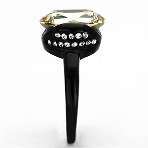 TK1298 - IP Black(Ion Plating) Stainless Steel Ring with Top Grade Crystal  in Light Smoked