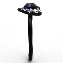 Load image into Gallery viewer, TK1300 - IP Black(Ion Plating) Stainless Steel Ring with Top Grade Crystal  in Amethyst