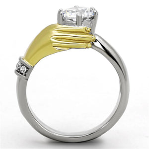 TK1324 - Two-Tone IP Gold (Ion Plating) Stainless Steel Ring with AAA Grade CZ  in Clear
