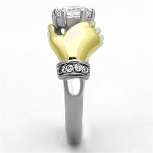 TK1324 - Two-Tone IP Gold (Ion Plating) Stainless Steel Ring with AAA Grade CZ  in Clear