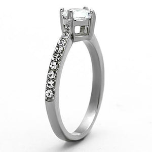 TK1339 - High polished (no plating) Stainless Steel Ring with AAA Grade CZ  in Clear