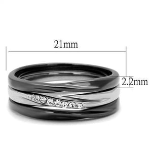 TK1340PJ - Two Tone IP Light Black (IP Gun) Stainless Steel Ring with Top Grade Crystal  in Clear