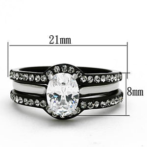 TK1344 - Two-Tone IP Black Stainless Steel Ring with AAA Grade CZ  in Clear